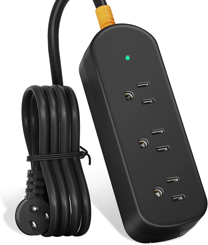 6ft Extension Cord, 3 Outlets Small Power Strip, Mountable Power Strip by COVOZON