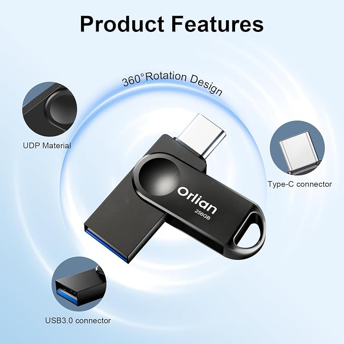 256GB USB-C & USB-A Dual Flash Drive, Waterproof, Slim Thumb Drive, OTG - Image 5