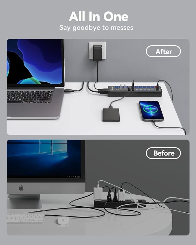 Powered USB Hub, Wenter 11-Port USB Splitter Hub - Image 2