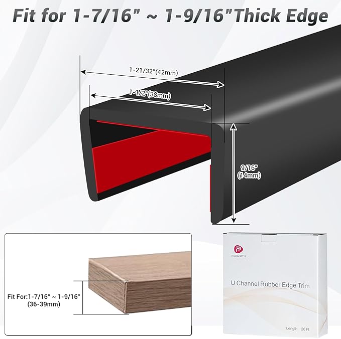 Rubber Edge Trim, 1-1/2 inch Wide U Channel Edge Trim, Big Size U Shaped Trim - Image 2