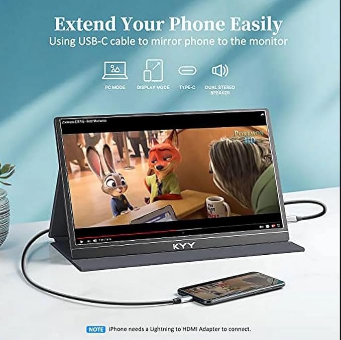 KYY Portable Monitor 15.6inch 1080P FHD USB-C, HDMI Computer Display HDR IPS - Image 10