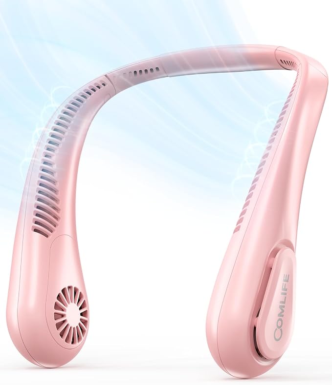 Portable Bladeless Neck Fan, 5000mAh Rechargeable Battery, 3 Speeds, Workout by COMLIFE