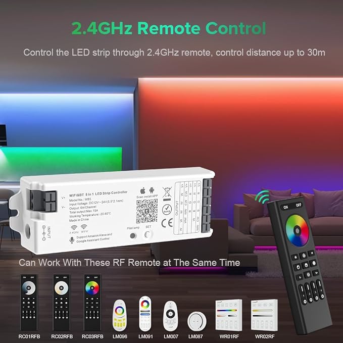 BTF-LIGHTING 5in1 WB5 2.4GHz Tuya WiFi PWM LED Controller Compatible - Image 4