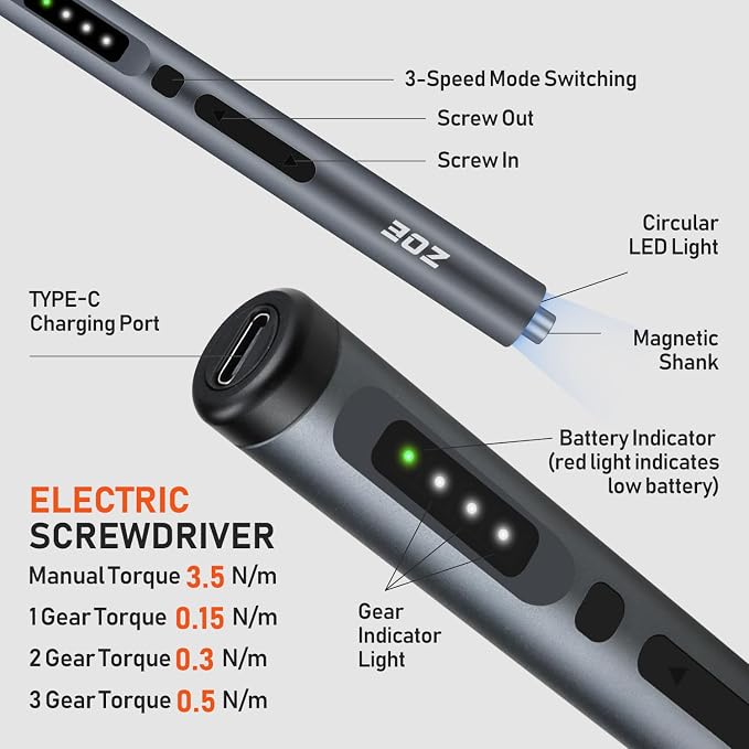 ZOE Electric Screwdriver, Mini Precision Screwdriver Set Cordless Screw driver - Image 5