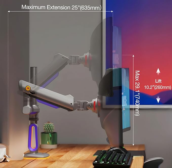 RGB Gaming Monitor-Arm for Flat/Ultrawide/Curved Monitors 32 to 60 inch - Image 4