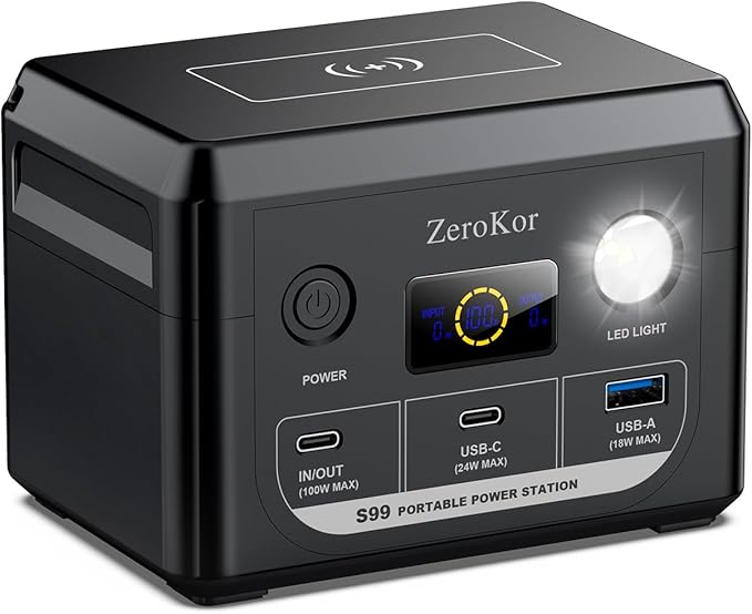 100W Portable Power Station, 96Wh Small Generator 30000mAh LiFePO4 Battery by ZeroKor