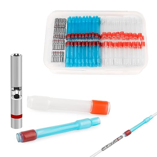JRready 50Set IP68 Waterproof Butt Splice Connectors Red MiniSeal Crimp Splice by JRready