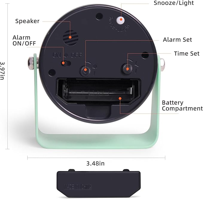 Analog Alarm Clock, Silent Non-Ticking Quartz Movement, Battery-Operated - Image 3