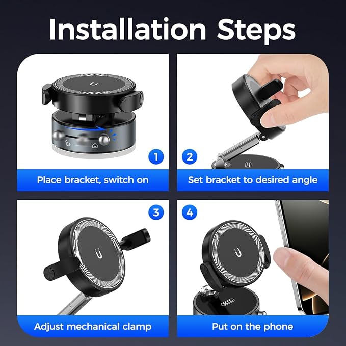 2-in-1 Clip & Vacuum Magnetic Suction Phone Holder, Upgraded 360° Adjustable - Image 7