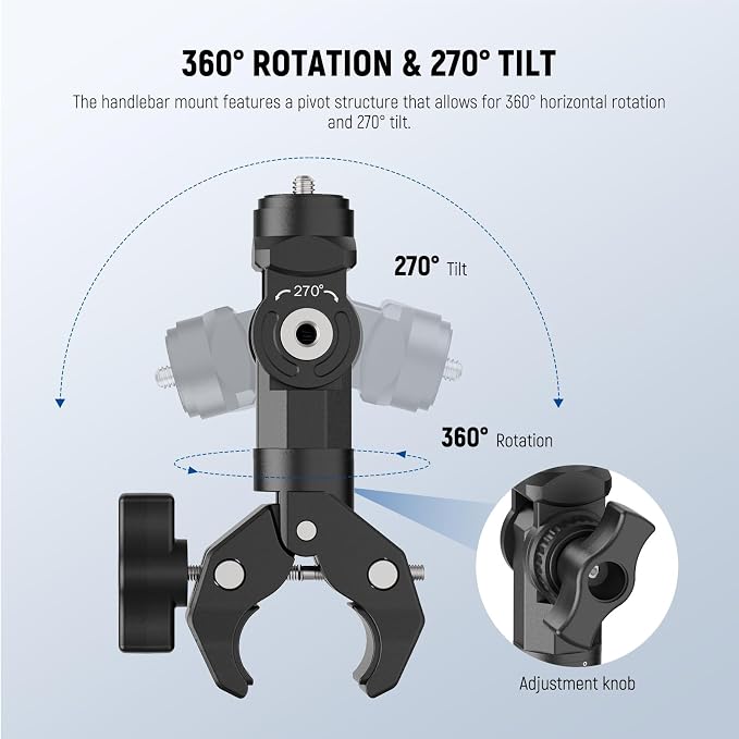 NEEWER Motorcycle Bike Handlebar Clamp Mount, Heavy Duty Clip Holder, 1/4" - Image 3