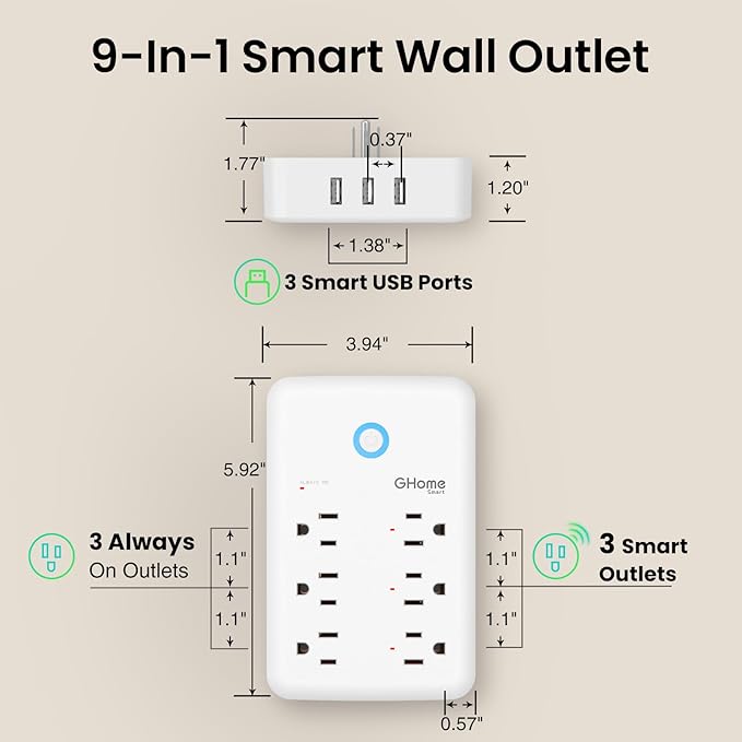 GHome Smart Plug Outlet Extender, USB Wall Charger - Image 8