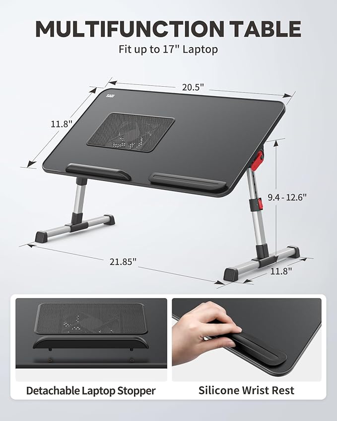 Laptop Desk for Bed with Cooling Fan, SAIJI Height & Angle Adjustable Laptop - Image 6