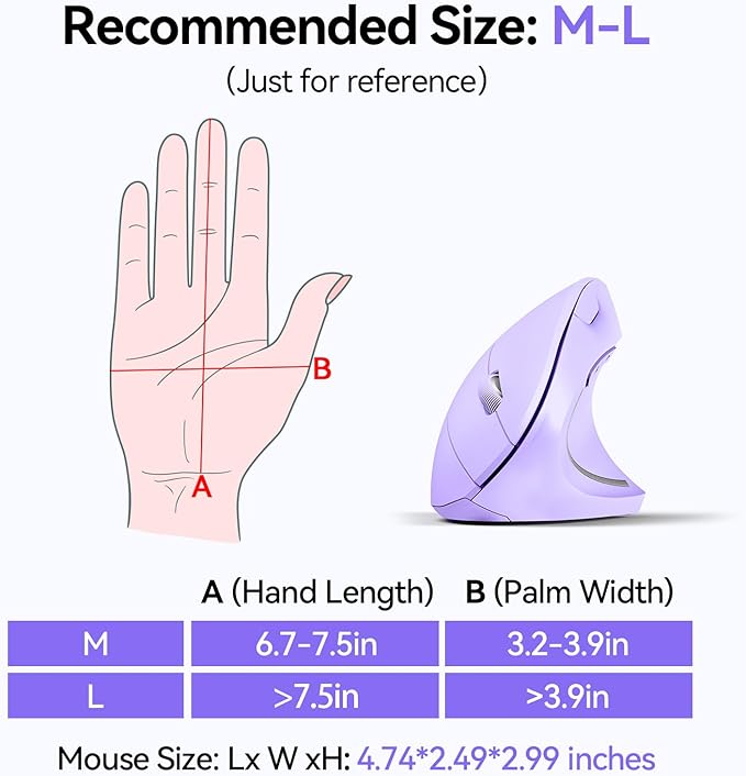 TECKNET Ergonomic Mouse, Wireless Bluetooth Vertical Mouse, 4800 DPI Optical - Image 4