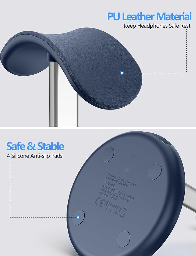 Miroddi Headphone Stand with Wireless Charger, Independent USB Charging Port - Image 4