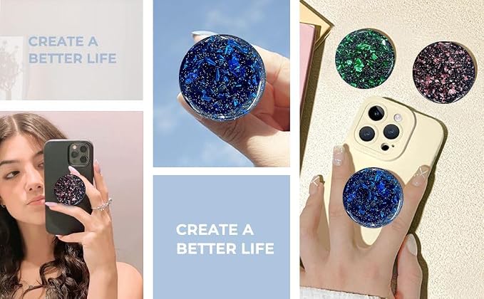 3 Pack Fashionable Clear Glitter Expandible Collapsible Moblile Phone Grip - Image 4