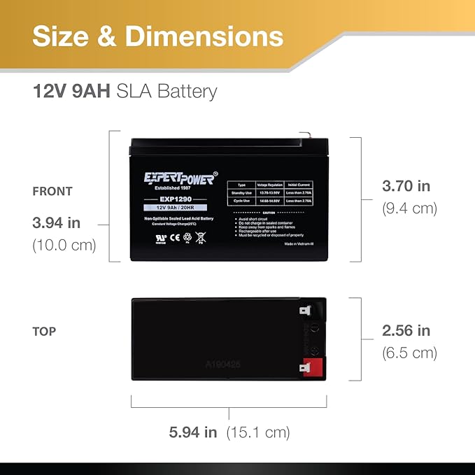 ExpertPower EXP1290 - 12V 9AH SLA AGM Rechargeable 12V Battery - Image 2