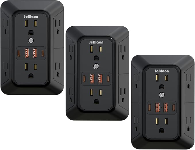 JcBlaon 3 Pack Outlet Extender Surge Protector, 6 Outlet Splitter by JcBlaon