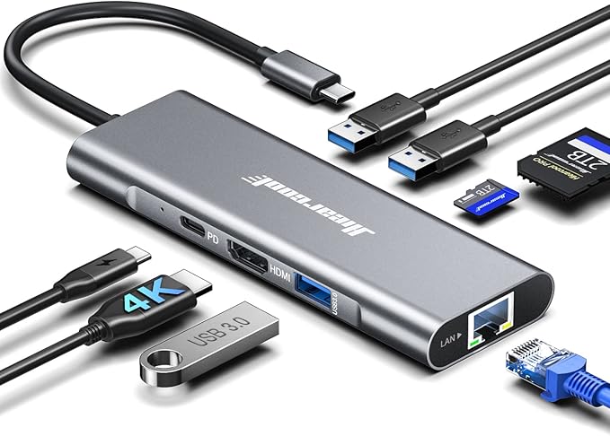 Hiearcool USB C Hub Ethernet, 4K@60 USB-C to HDMI Hub, 8in1 Multi-Port USBC by Hiearcool