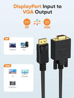 CableCreation DP to VGA Cable 6 FT, DP Male to VGA Male Cable - Image 3