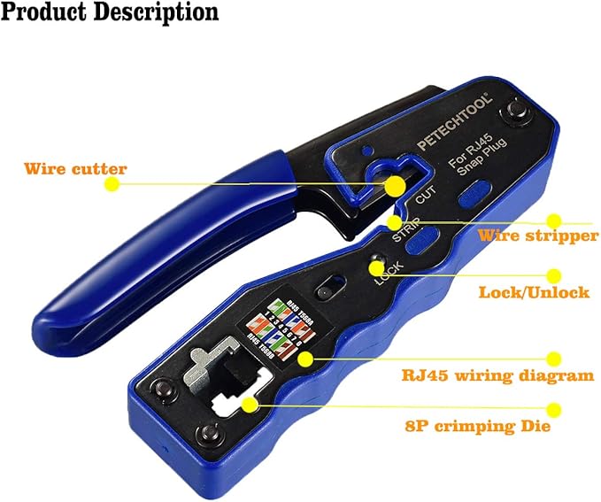 RJ45 Crimp Tool for Cat6 Cat5e Cat5 Pass Through Connectors, All-in-one EZ - Image 2