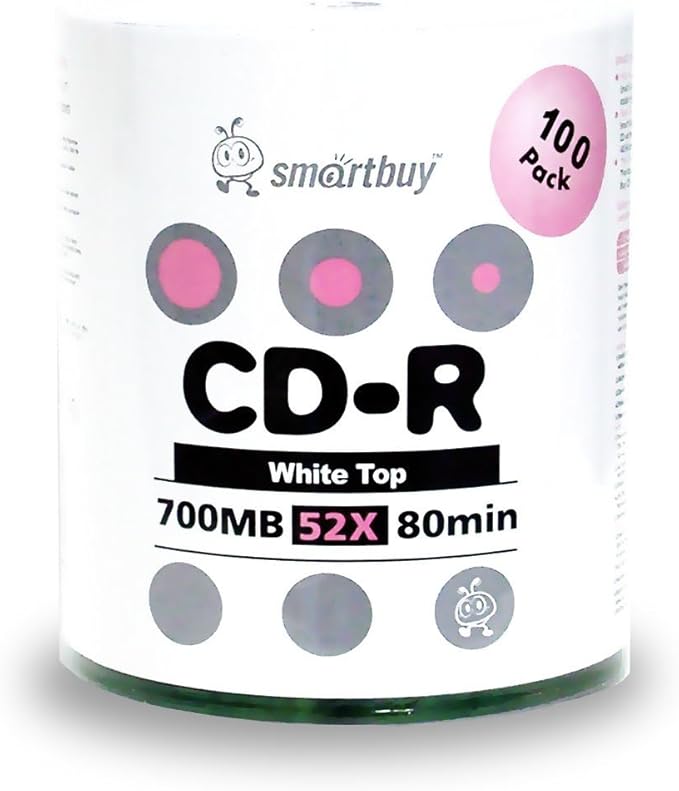 Smartbuy 700mb/80min 52x CD-R White Top Blank Video Recordable Media Disc by Smartbuy