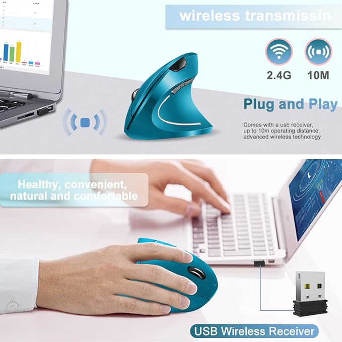 Vassink Ergonomic Wireless Mouse, Rechargeable Mouse 2.4Hz Vertical Wireless - Image 2