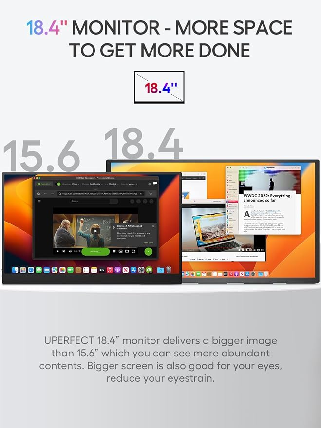 UPERFECT Portable Monitor 18.4-inch 4K 60HZ 10 Bit w/VESA & Stand 180° - Image 4