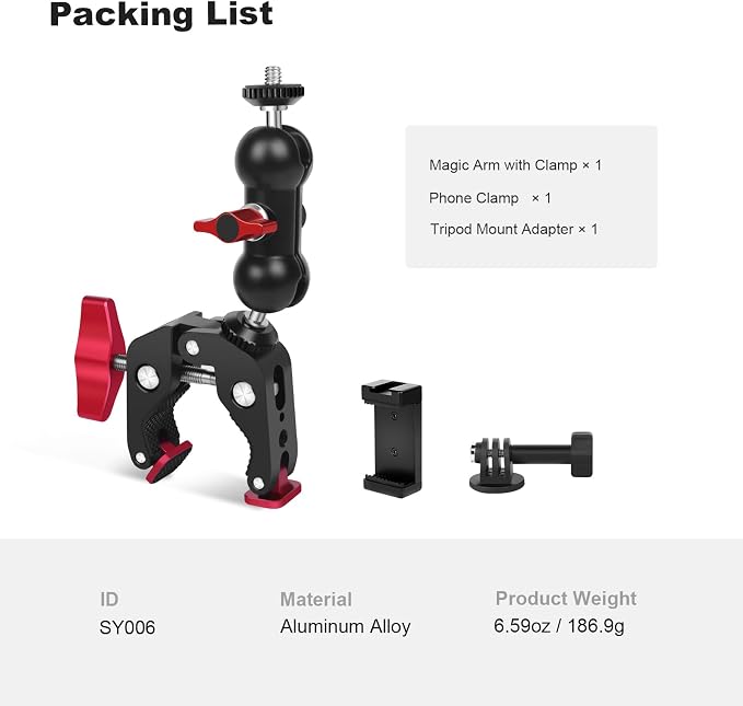 Super Clamp with Dual Ballhead Magic Arm, Aluminum Camera Clamp Mount Kit - Image 9