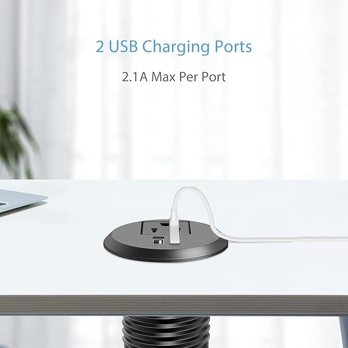 Jgstkcity Desktop Power Grommet, 2 inch, 1 AC Outlet and 2 USB Ports, 6.56ft - Image 4