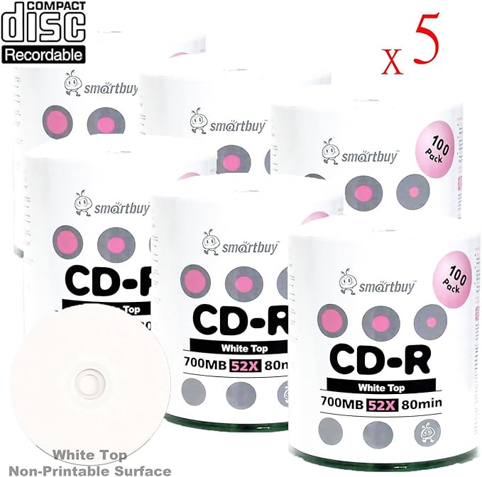 Smartbuy 700mb/80min 52x CD-R White Top Blank Video Recordable Media Disc - Image 2