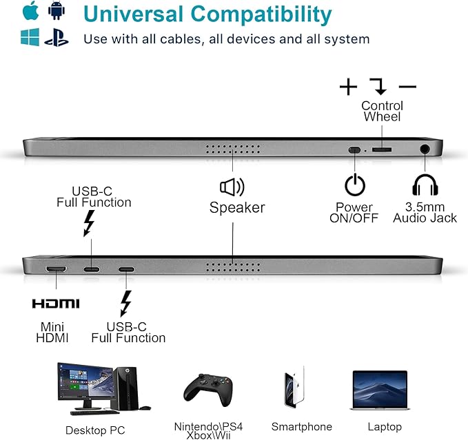 KYY Portable Monitor 15.6inch 1080P FHD USB-C, HDMI Computer Display HDR IPS - Image 5