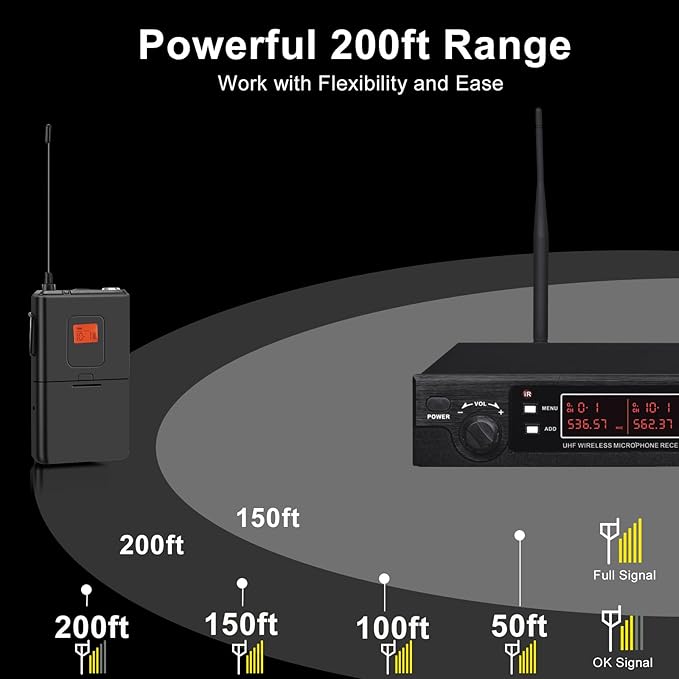 200-Channel Wireless Microphone, Wireless Lavalier Microphone Dual UHF Bodypack - Image 4