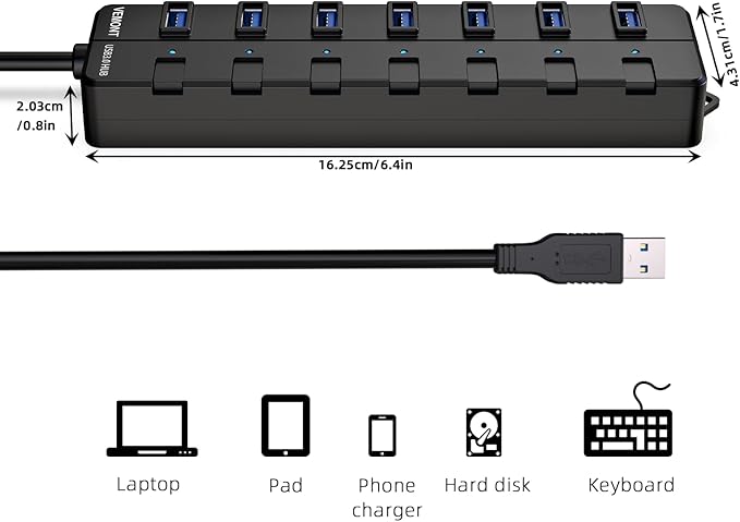 VEMONT 7-Port USB 3.0 Hub Suitable - Image 7