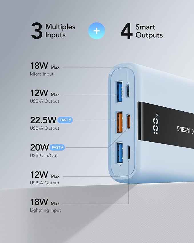 VRURC Power Bank, Small Portable Charger 20000mAh, 22.5W Fast Charging - Image 3