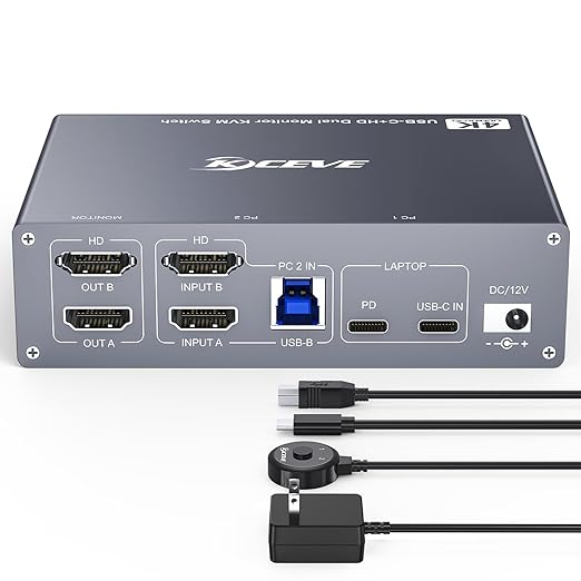 USB C HDMI KVM Switch for 1 Desktop+1 Laptop, Dual Monitor KVM Switch 4K@60Hz by Welcometothebrandflagship