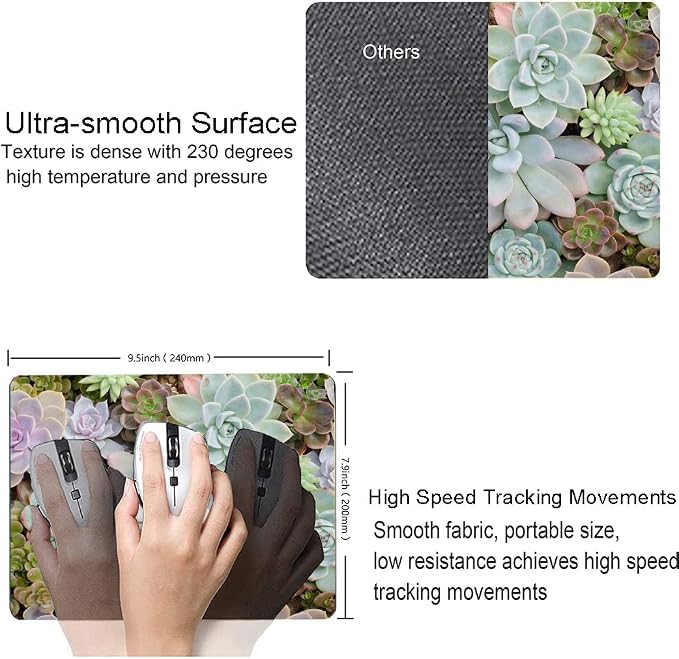 Mouse Pad, Cute Succulent Cactus Plants Mouse Pads, Square Washable Cloth - Image 3