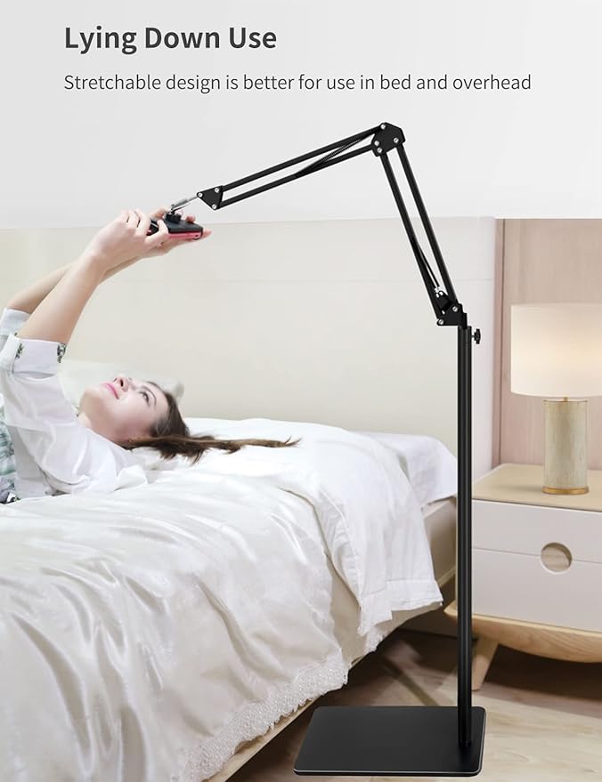 Tablet Floor Stand with Double Weight Base, Overhead Bed Phone Mount Height - Image 2