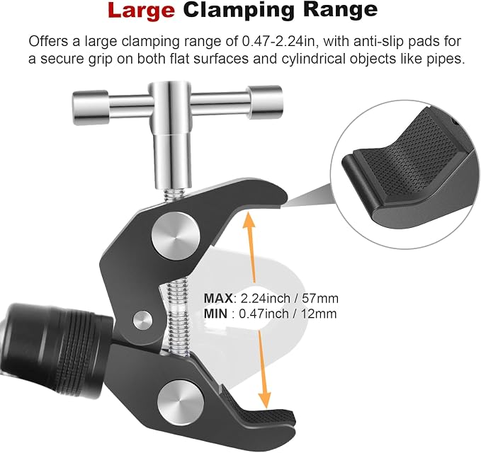 Super Clamp Camera Mount with 360° Mini Ball Head, Aluminum Desk Tube Crab Clamp - Image 4