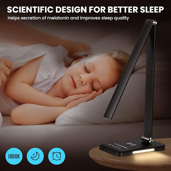 LED Desk Lamp with Night Light, Fast Wireless Charger, USB Charging Port - Image 3