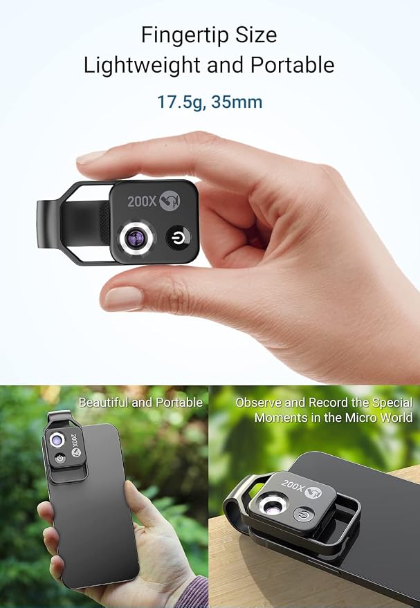 200X Magnification Microscope Lens withCPL Mobile LED Light Micro Pocket Macro - Image 9