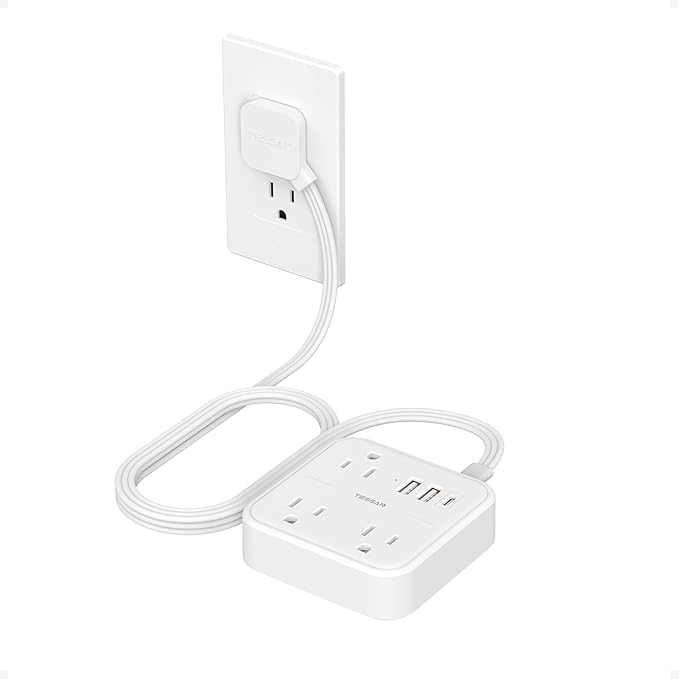 Extension Cord with Multiple Outlets 5 FT, TESSAN Small Flat Plug Power Strip by TESSAN