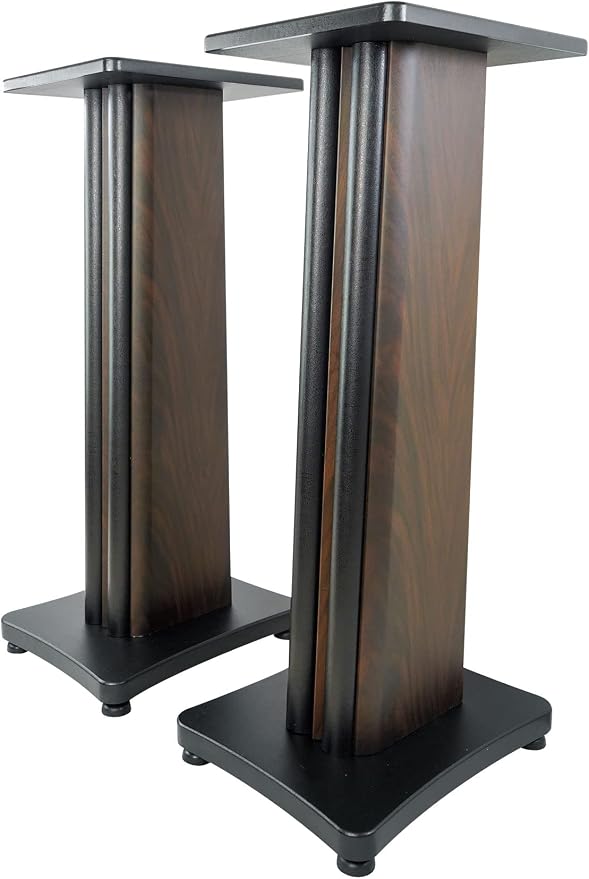Rockville SS28D Premium 28" Dark Wood Speaker Stands, Solid MDF, Dual Top Plates by Rockville