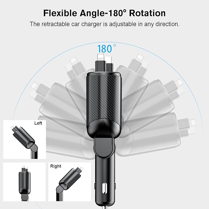 Retractable Car Charger 4 in 1 Fast Charging Adapter Magjieyx 62W Retractable - Image 4