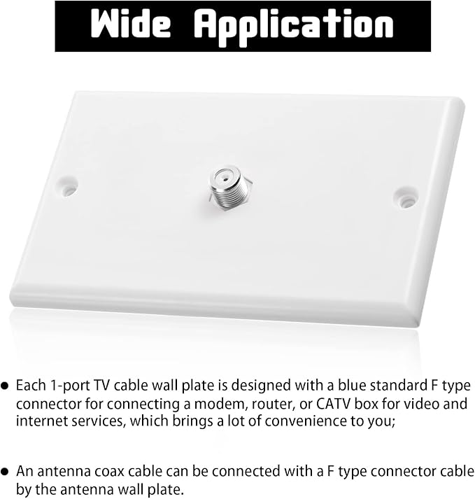 1-Port TV Cable Wall Jack F Connector Coax Video Jack Single Gang Wall Plates - Image 3
