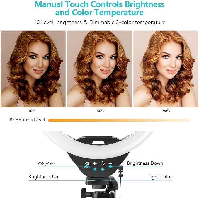 Sensyne 10'' Ring Light with 50'' Extendable Tripod Stand, LED Circle Lights - Image 5