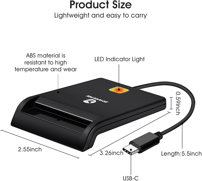 ZOWEETEK Type C CAC Reader, Smart CAC Card Reader USB C - Image 4