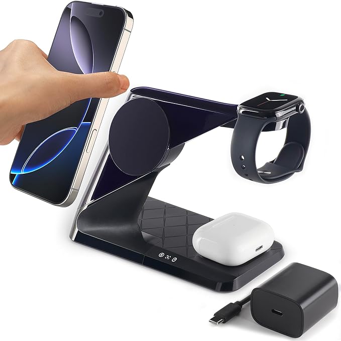 3 in 1 Charging Station for Apple Devices, Mag-Safe Charger Stand, Wireless by METAYA