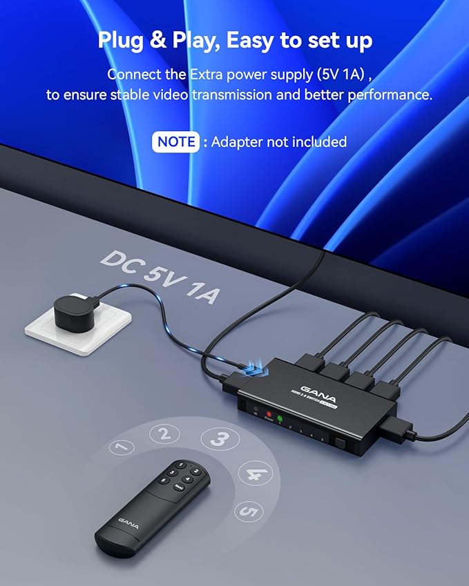HDMI Switch 5 in 1 Out 4K@60Hz, GANA HDMI Splitter Switcher - Image 7
