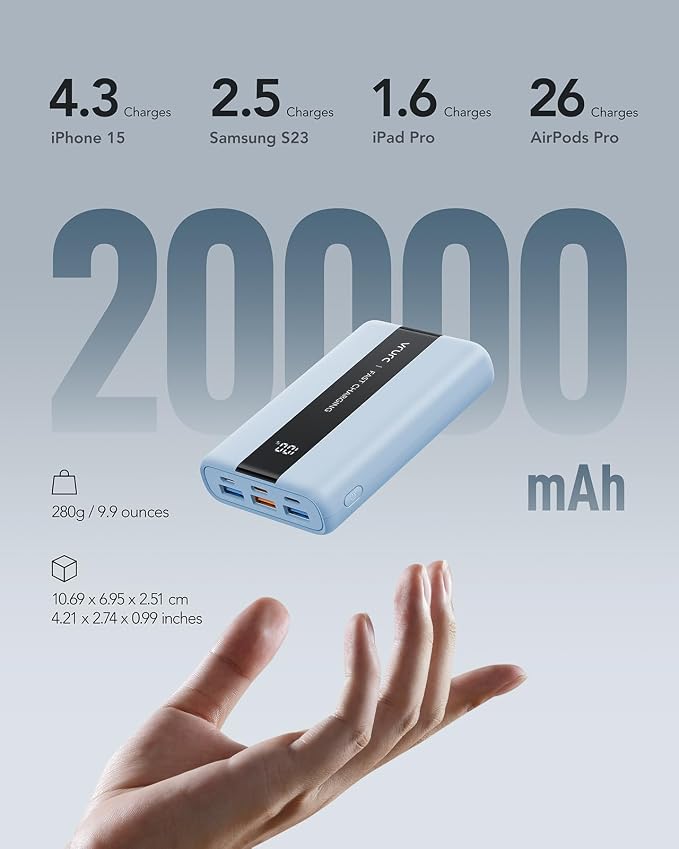 VRURC Power Bank, Small Portable Charger 20000mAh, 22.5W Fast Charging - Image 4