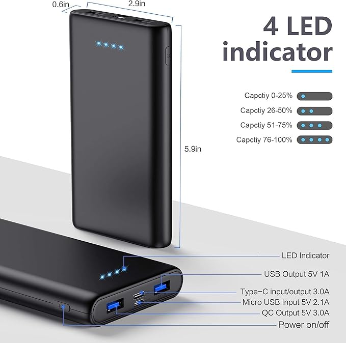 Portable Charger Power Bank 26800mAh, QC3.0 USB C PD Fast Phone Charging - Image 5